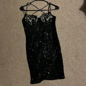Sparkley mini dress with lace front